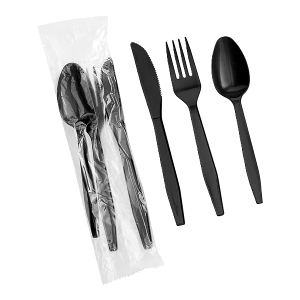 Heavy Weight Wrapped Cutlery Pack with Napkin Black