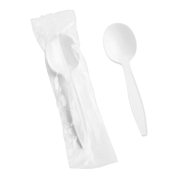 Heavy Weight Wrapped Plastic Spoon White