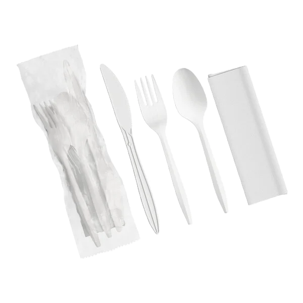 Medium Weight Wrapped Plastic Cutlery Pack with Napkin White